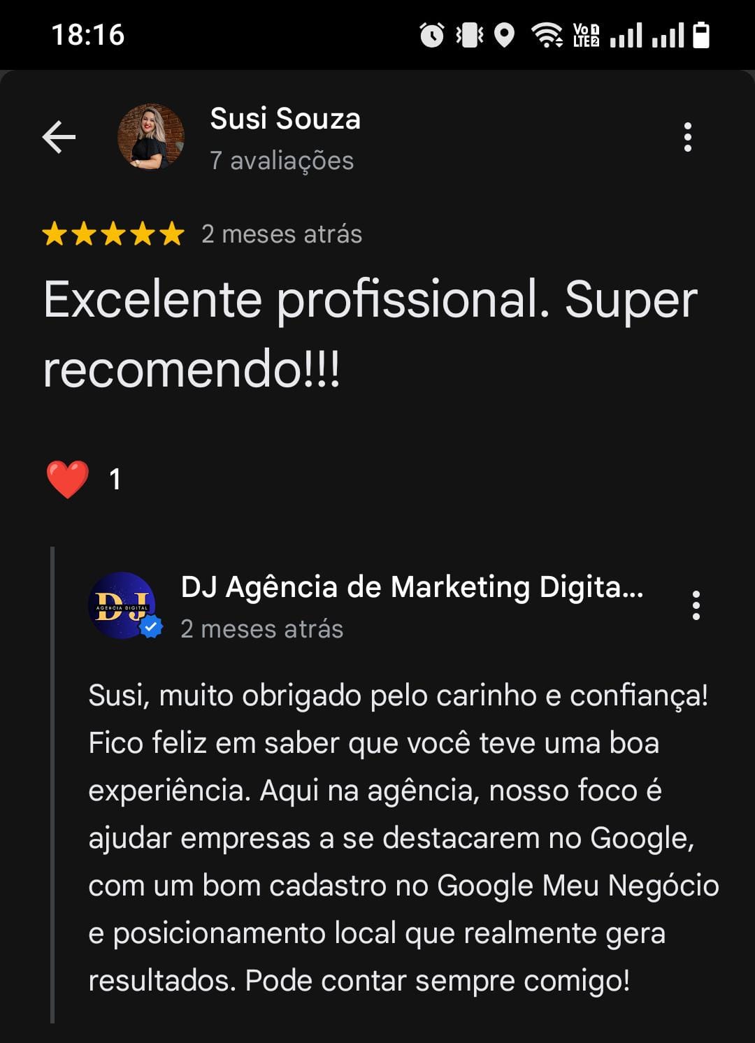 Avaliação de cliente 2 no Google