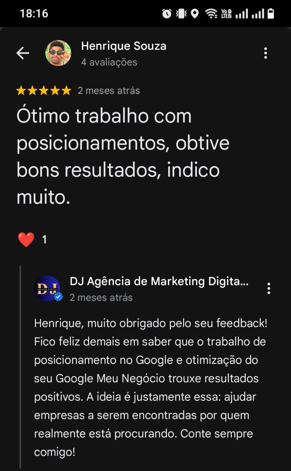 Avaliação de cliente 3 no Google