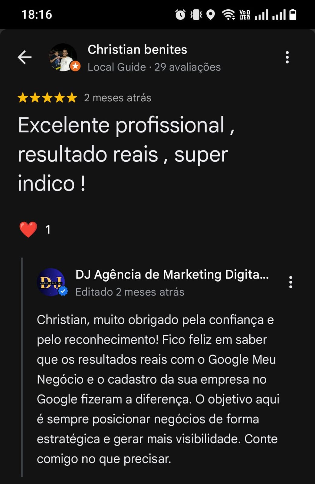 Avaliação de cliente 4 no Google