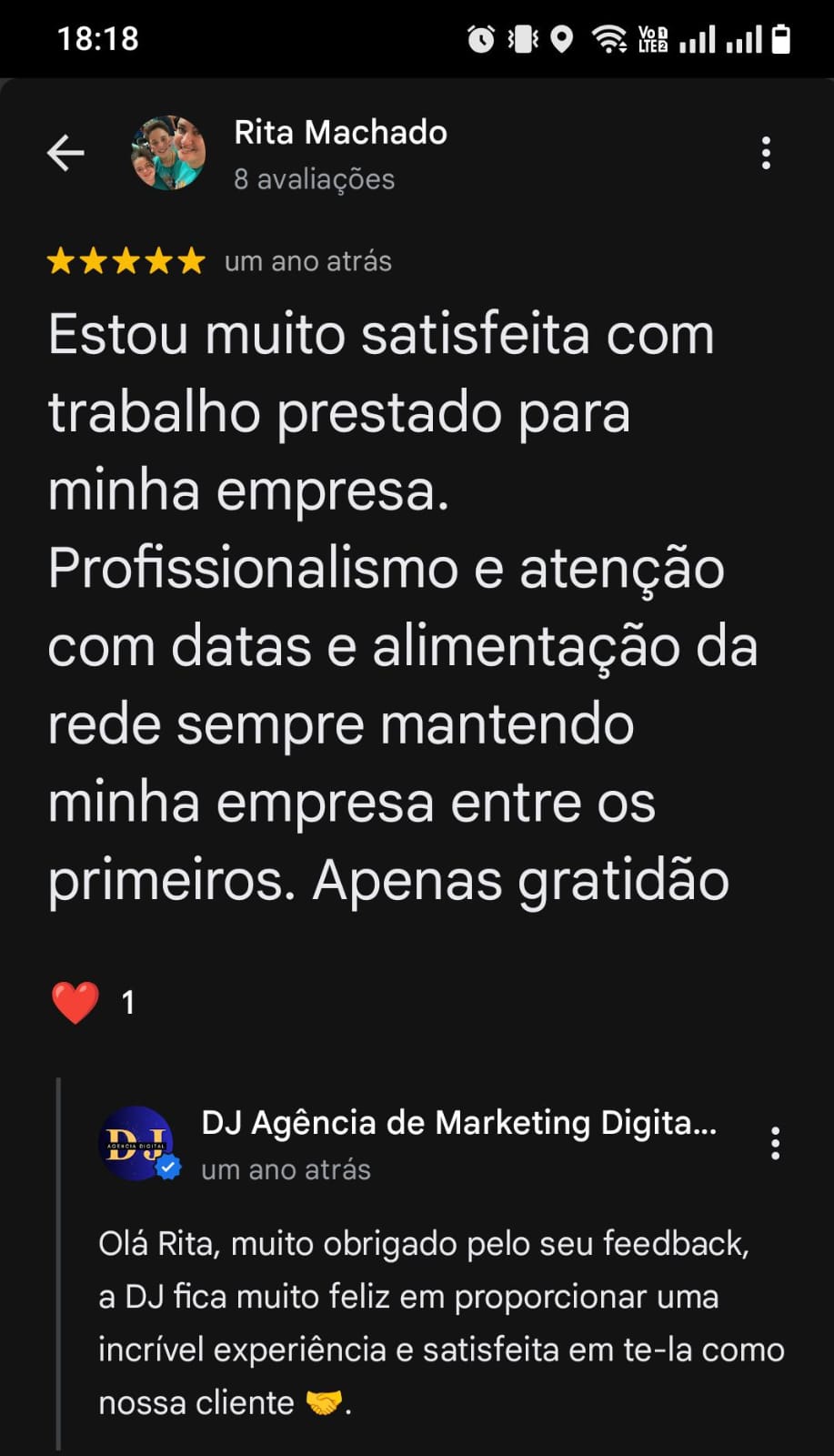 Avaliação de cliente 7 no Google